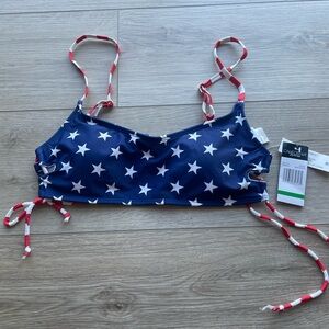 CALIFORNIA WAVES Side Laceup Cami Bikini Swim Top Stars Stripes NWT